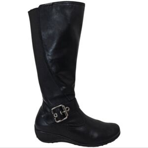 Mephisto Black Leather Knee High Riding Boots Wedge Heel Size 6.5